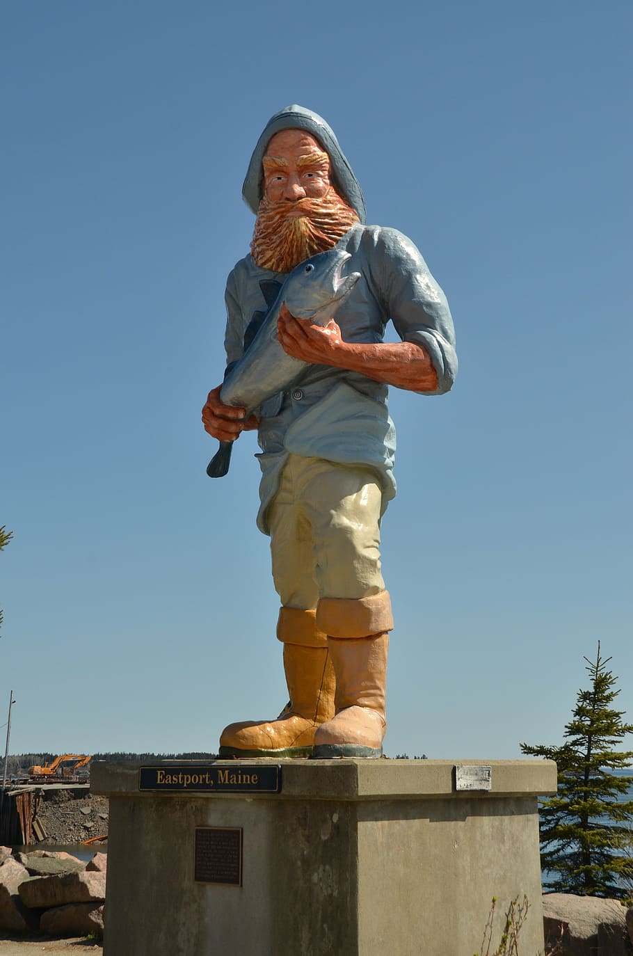 image, statue, visser, fish, air, blue, sky, clear sky, low angle view HD wallpaper