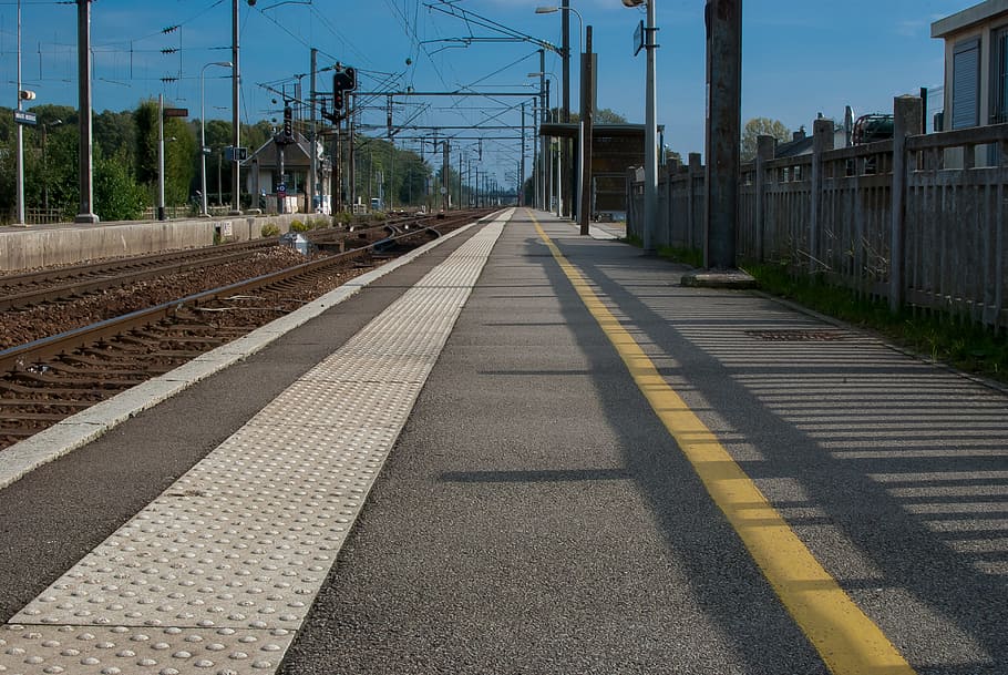railway, track, path, iron, train, switch, wharf, yellow line HD wallpaper