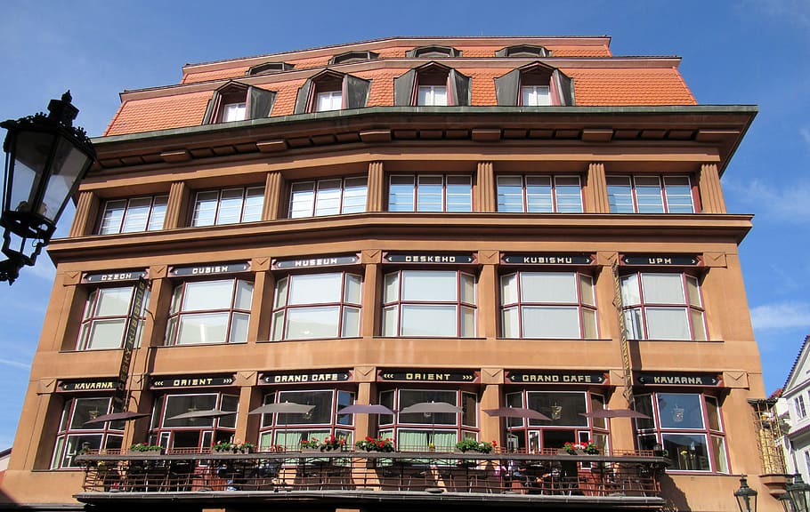 prague, cafe, cubism, windows, architecture, built structure