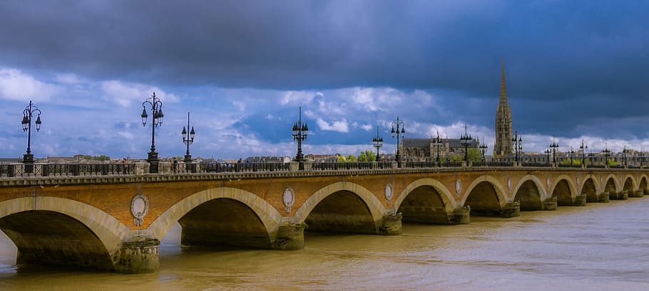 bridge, river, arches, landscape, water, city, night, highlights HD wallpaper