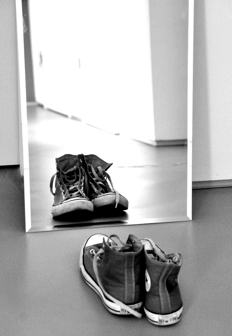 mirror, converse, mirror image, shoe, indoors, pair, no people HD wallpaper