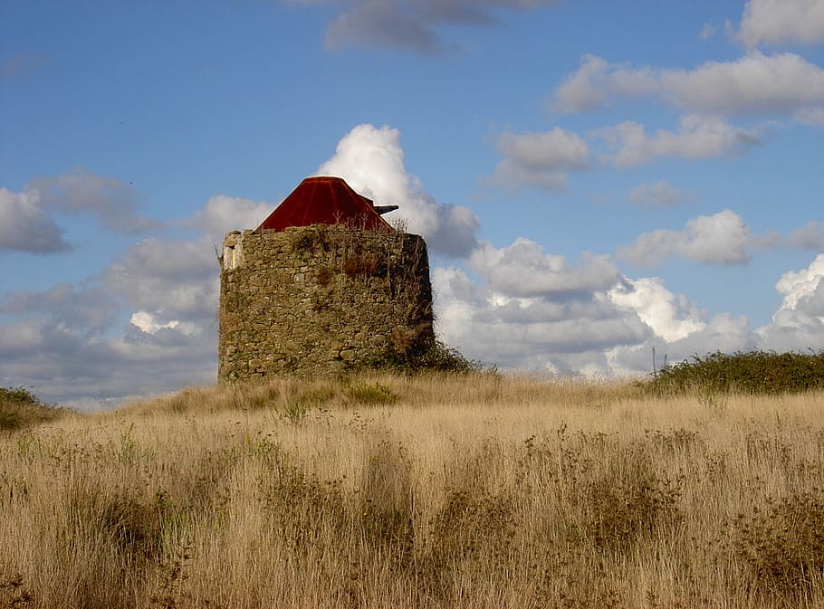 windmill, old, cloud - sky, land, grass, built structure, architecture HD wallpaper