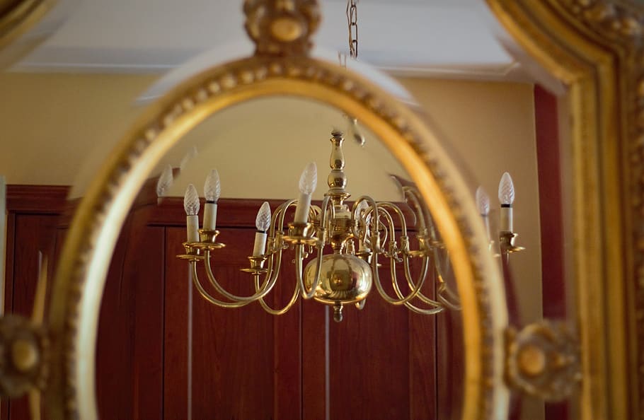 mirror, classic, lamp, reflect, flip, interior, frame, furniture HD wallpaper