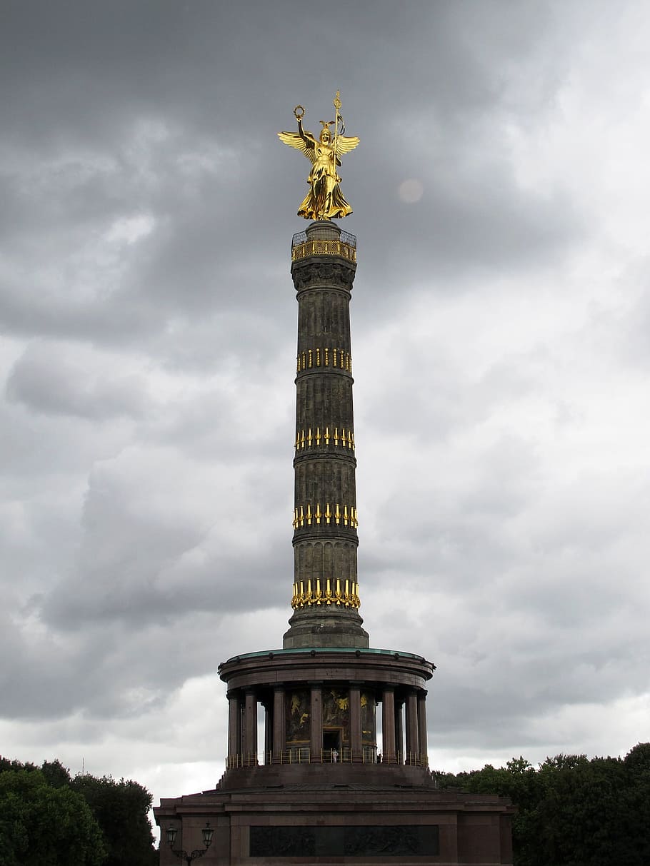 standing angel holding staff gold-plated statue, siegessäule