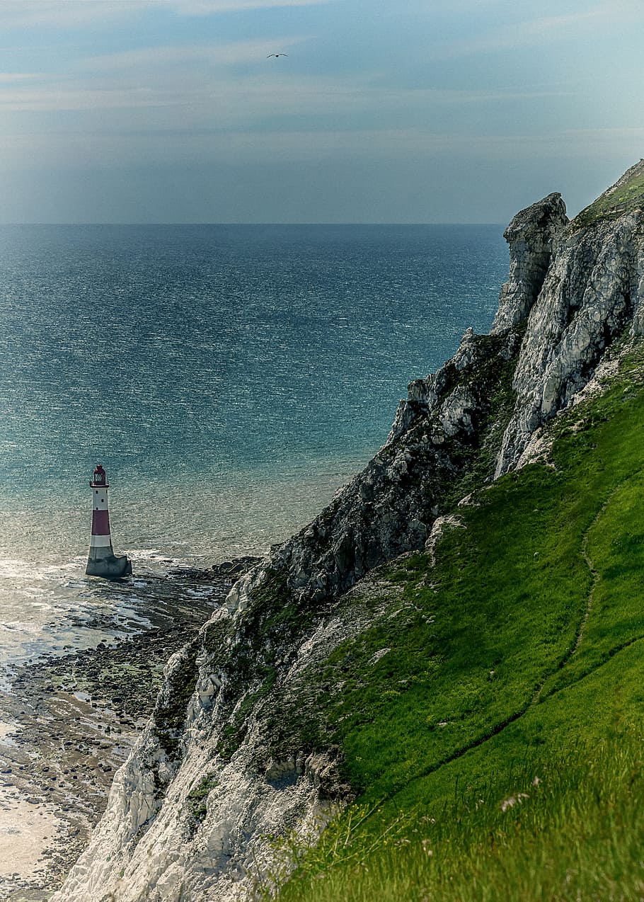 lighthouse, ocean, sea, coast, marine, nautical, beacon, landscape HD wallpaper