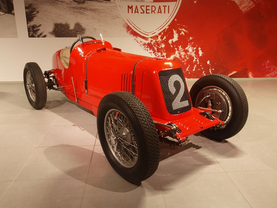red vehicle on white floor, maserati, 1933, car, automobile, motor vehicle, HD wallpaper