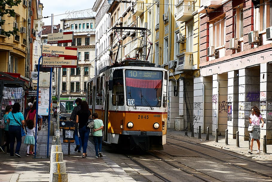 sofia, bulgaria, tram, catenary, train, upper lines, technology, HD wallpaper
