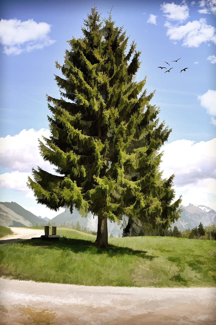 Painting, Landscape, Tree, Nature, sky, scenics, outdoors, no People HD wallpaper