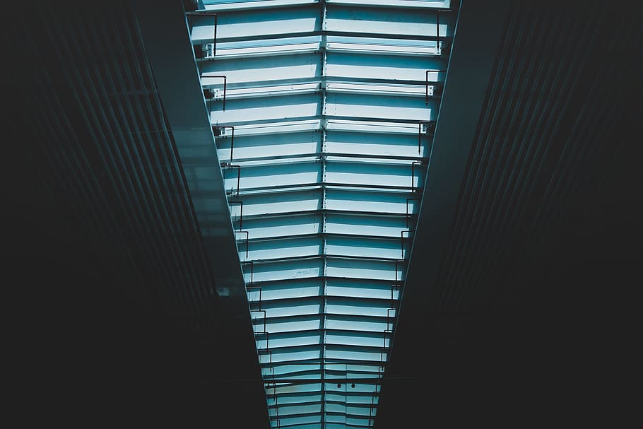 worm's eye view photography of ceiling, architectural photography of ceiling panels HD wallpaper