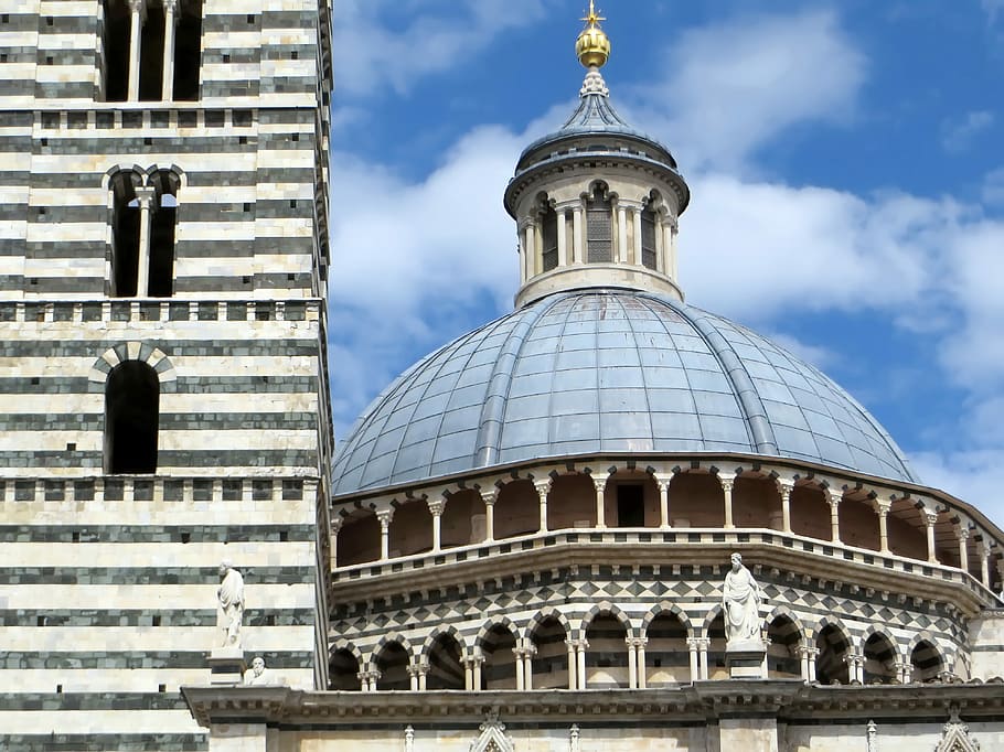 Italy, Hers, Cathedral, Dome, Columns, tuscany, religion, black and white HD wallpaper