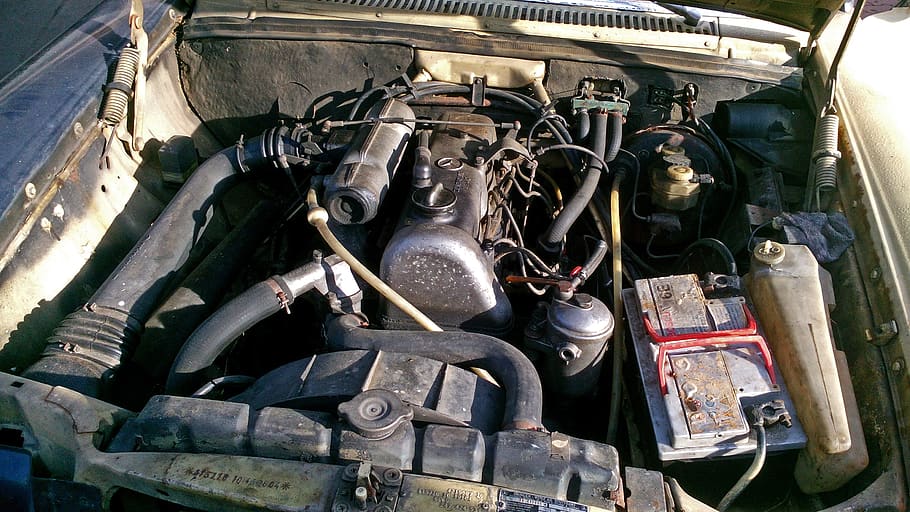 car engine, engine compartment, old, dirty, iron, decay, scrap HD wallpaper