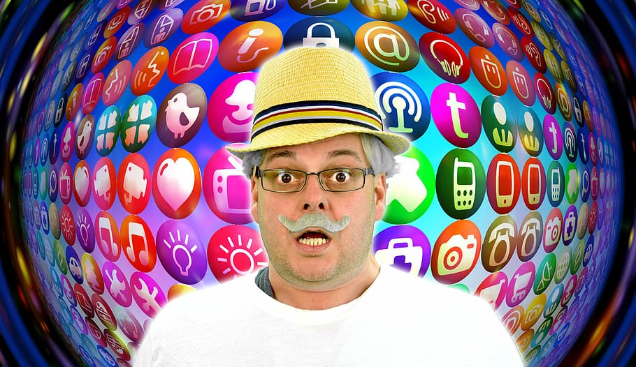 man wearing yellow hat with logo background, surprise, senior HD wallpaper