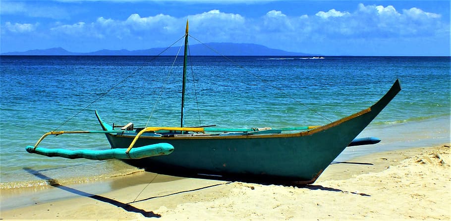 boat, white, beach, puerto, galara, sea, philippines, nautical vessel HD wallpaper