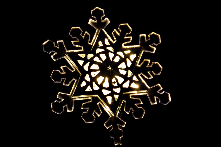 snowflake, holiday, festive, night, ornament, black background HD wallpaper