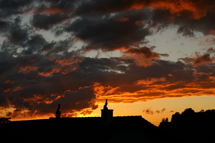 sky, sunset, clouds, abendstimmung, romance, blue, spotlight HD wallpaper