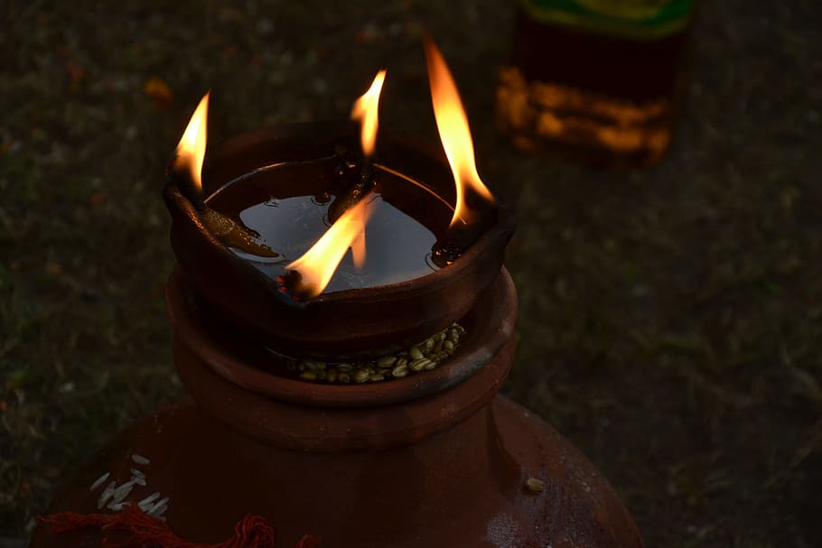 round black candle holder, Light, Flame, Fire, Pot, Diya, Indian