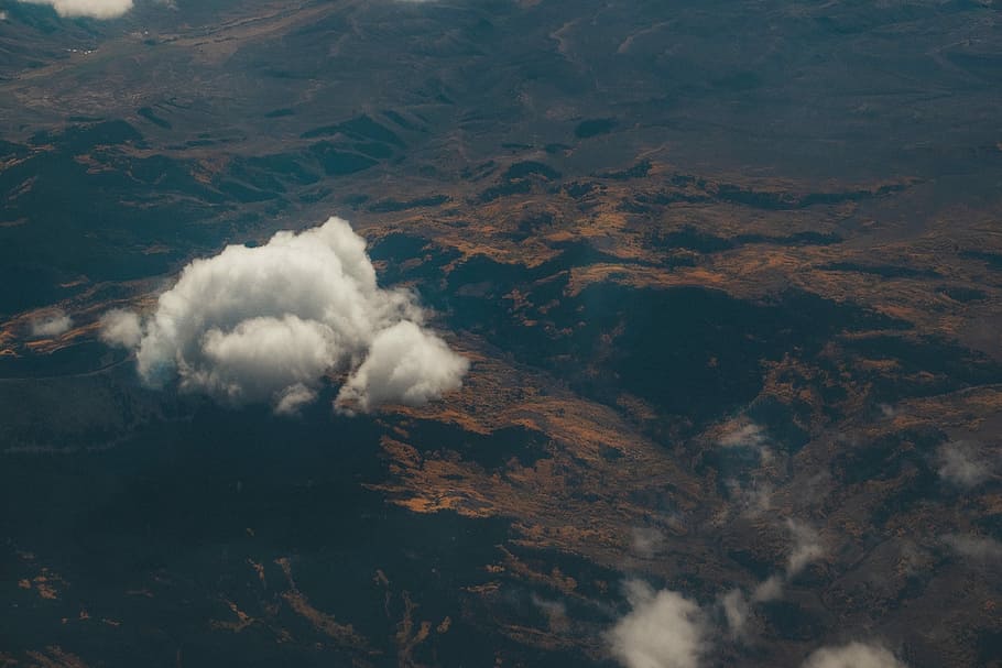 brown mountain with clouds, aerial, gray, landscapes, mountains HD wallpaper