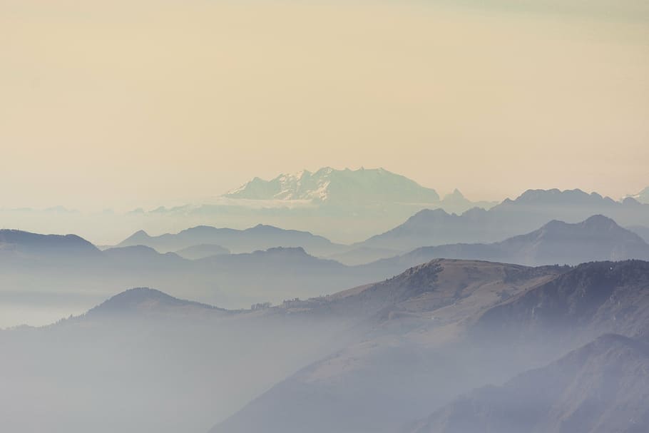 fog covering mountains, highlands, illiustration, valley, landscape HD wallpaper