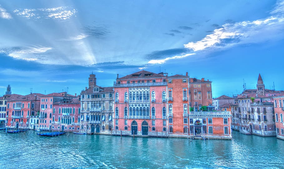 brown buildings beside body of water under blue sky, venice HD wallpaper