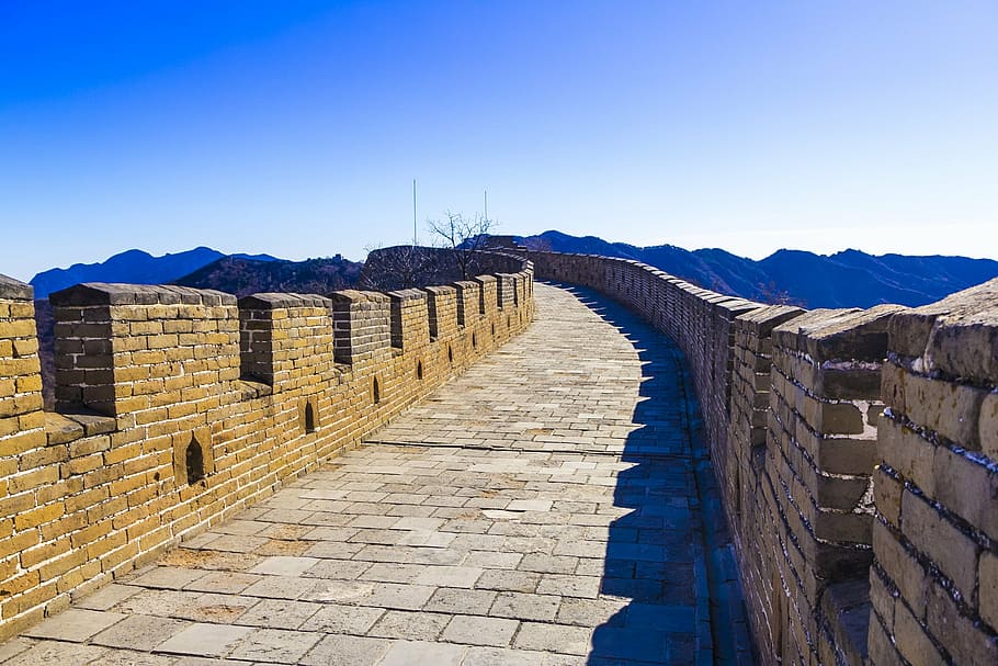 Great Wall of China under blue sky, beijing, the great wall, the city walls, HD wallpaper