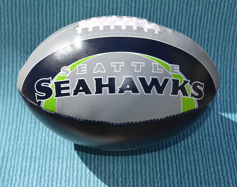 black and gray Seattle Seahawks football, logo, background, city