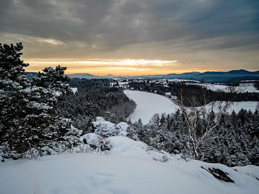 winter, snow, mountains, wintry, landscape, hiking, cold, saxon switzerland HD wallpaper