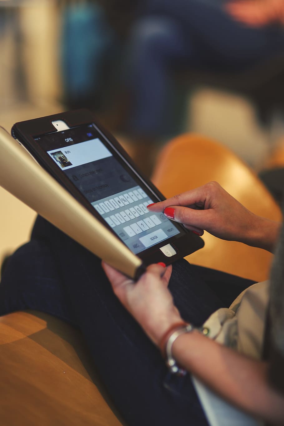 typing, tablet, technology, hand, hands, red nails, woman, wireless technology HD wallpaper