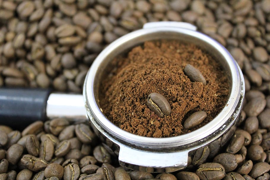 brown coffee bean, holder, grain, coffee beans, closeup, fried, HD wallpaper