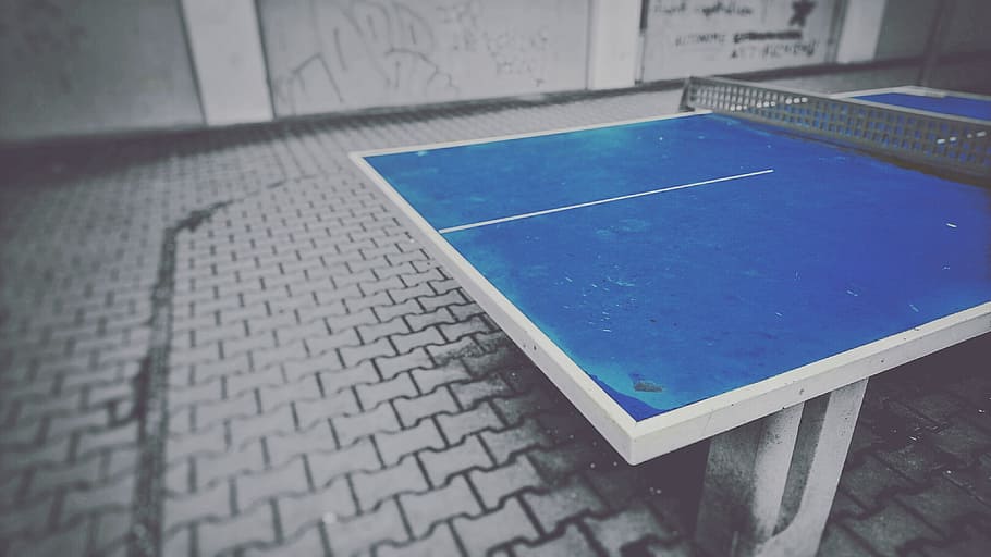selective color photography of table tennis table, Ping-Pong