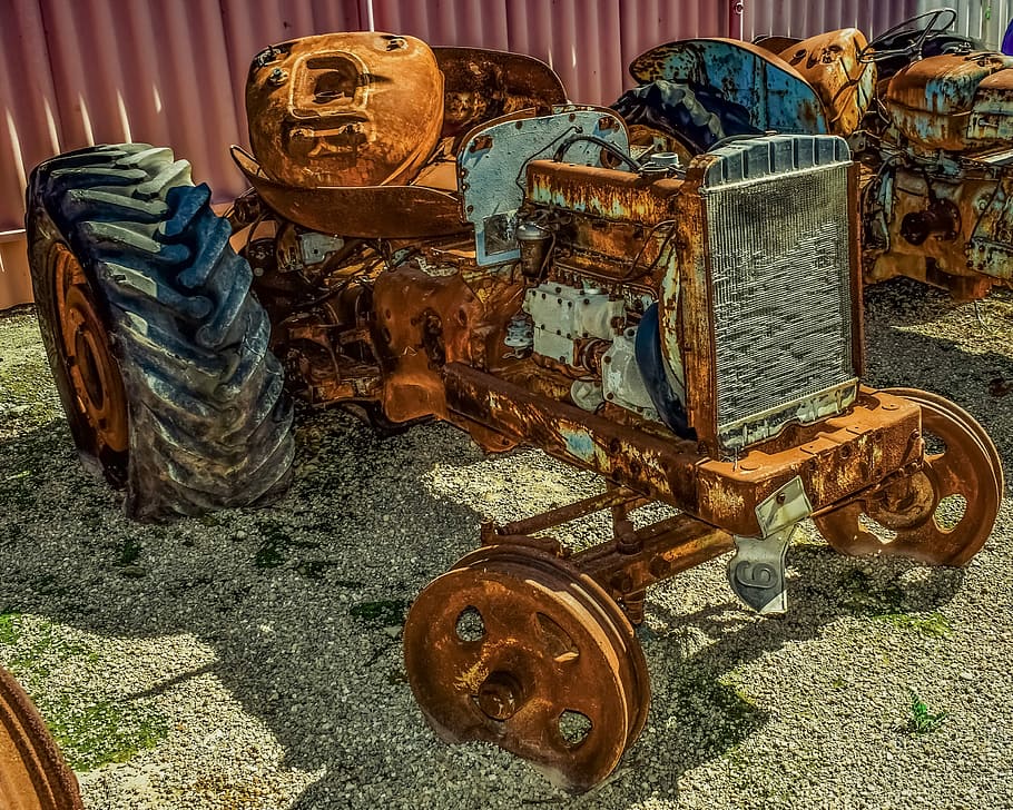 tractor, old, rusty, aged, weathered, wreck, decay, wheel, obsolete HD wallpaper