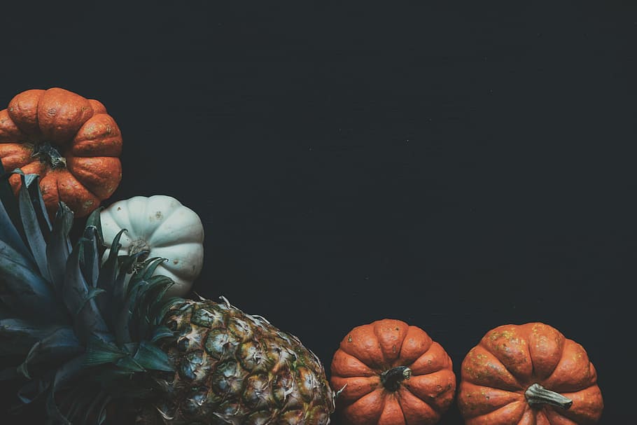Photography of a Pineapple Fruit Near Two Squashes, abundance HD wallpaper