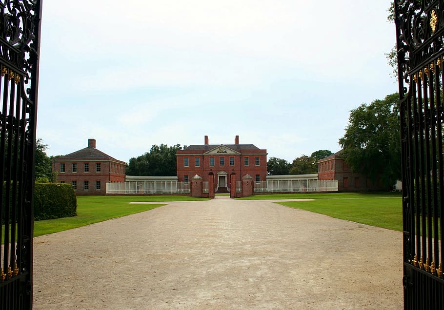 museum, building, gate, walkway, path, tryon palace, governor's mansion, HD wallpaper