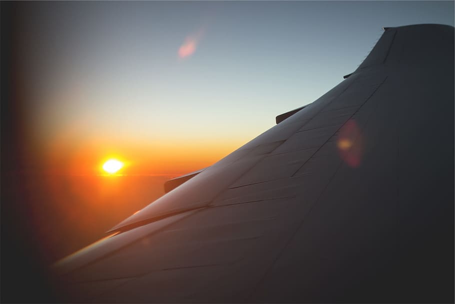 right plane wing, Airplane, Sunset, Sky, Travel, transportation HD wallpaper