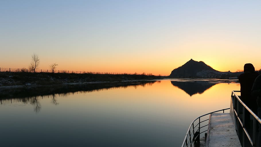 sunset, yalu river, north korea, sky, water, reflection, scenics - nature, HD wallpaper