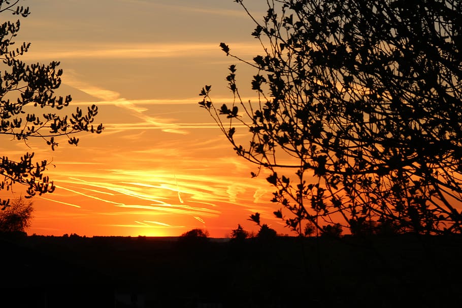 Sunset, Evening, Night, Lines, Clouds, silhouette, scenics HD wallpaper