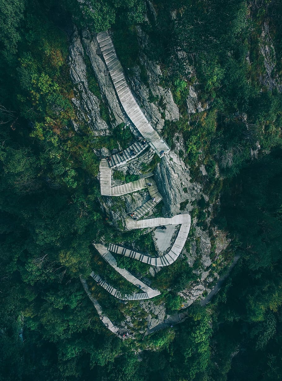 aerial photo of stairs on mountain, photography, big, stone HD wallpaper