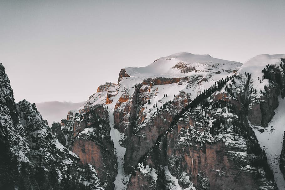 mountain covered by snow, mountain range cover with snow, winter HD wallpaper