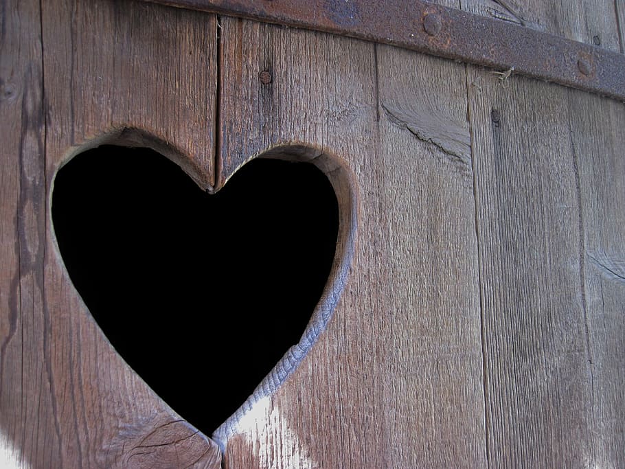 close up photo of brown wooden surface, heart, door, wooden structure, HD wallpaper