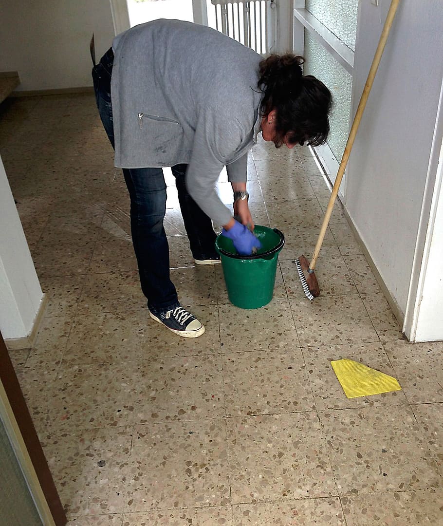 HD wallpaper: green plastic pail, cleaning lady, work, side job, woman, floor - Wallpaper Flare