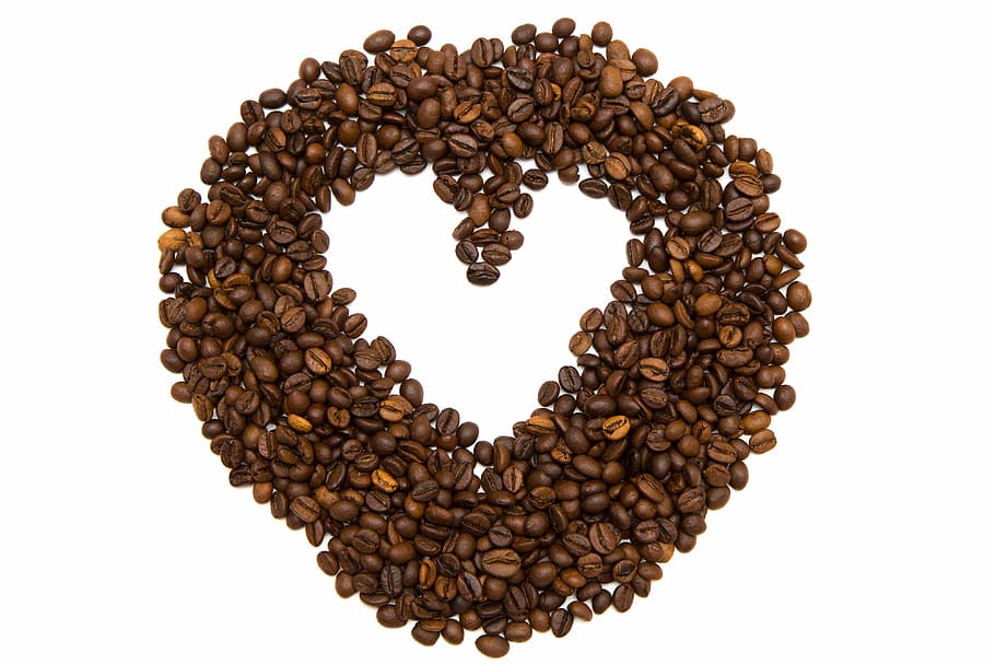 coffee beans arranged in heart shape, agriculture, backgrounds HD wallpaper