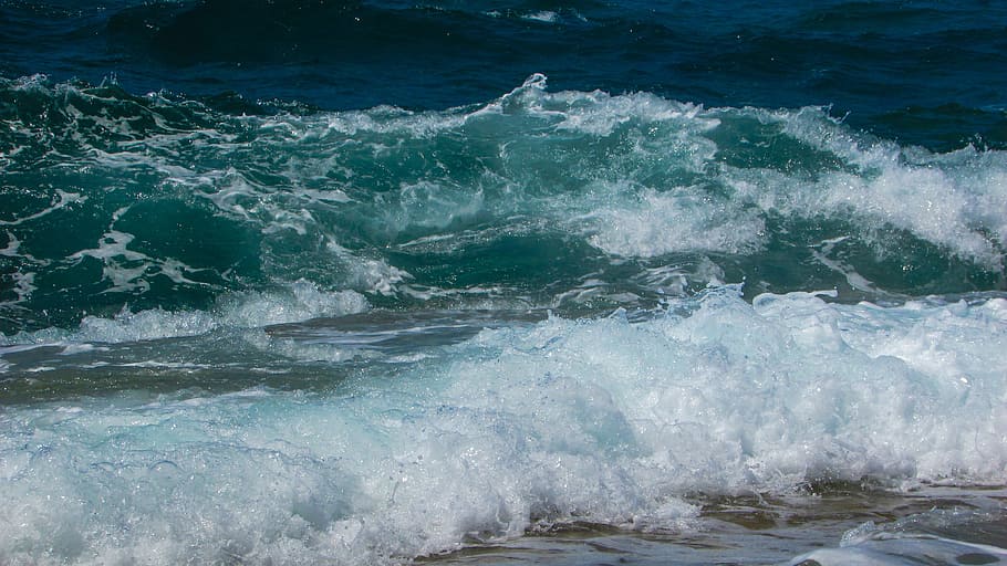 Wave, Foam, Spray, Bubbles, Splash, Sea, nature, water, blue HD wallpaper