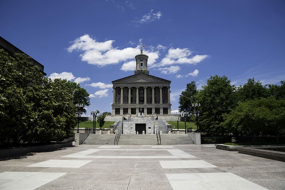 Tennessee State Capital with courtyard in Nashville, clouds, featured, HD wallpaper