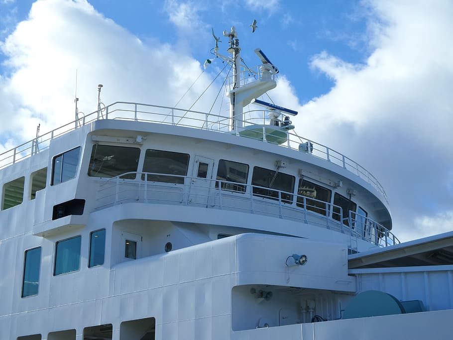 Ferry, Deck, Control, Room, exterior, top, boat, vessel, cloud - sky HD wallpaper