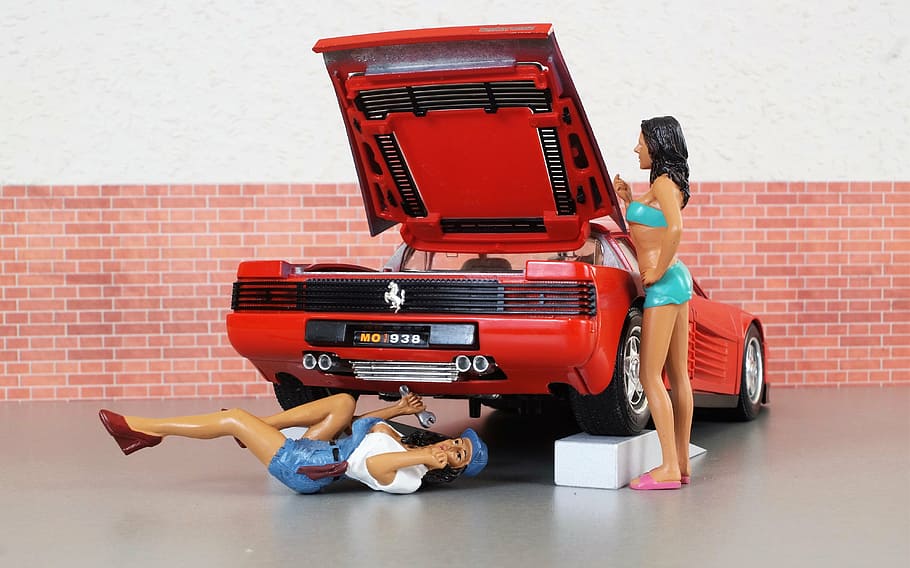 model car, ferrari, auto, oldtimer, toys, sports car, red, motorsport HD wallpaper