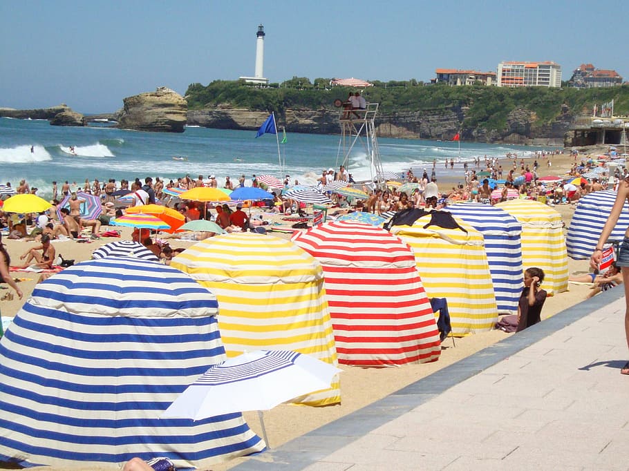 biarritz, beach, lighthouse, ocean, riviera, french, france HD wallpaper