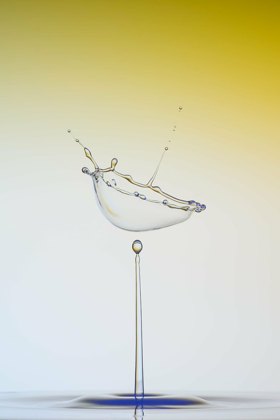 water drop on yellow background, drip, spray, liquid, drop of water HD wallpaper