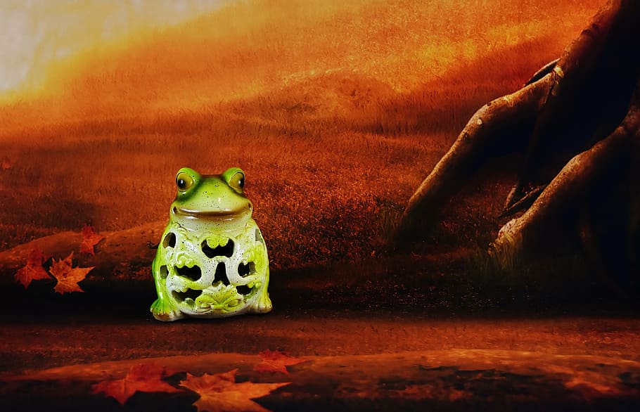frog, ceramic, decoration, green, figure, funny, cute, forest HD wallpaper