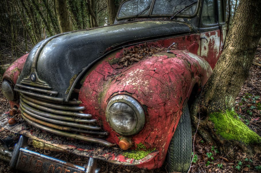 old car, rotten, rusty, vehicle, metal, auto, wreck, aged, automobile