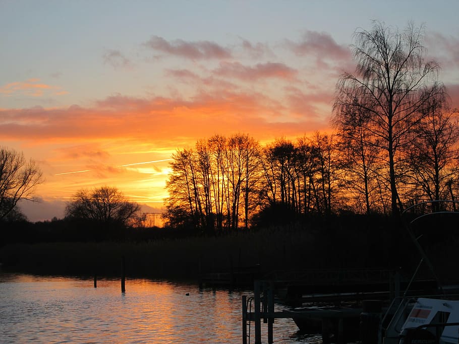 abendstimmung, sunset, romance, nature, dusk, tree, lake, reflection HD wallpaper