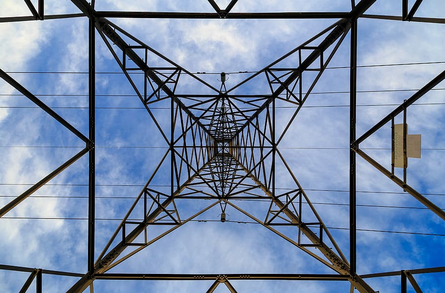 Pylon, Electricity, Tower, sky, electrical, cable, steel, supply HD wallpaper
